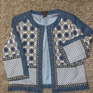 Multiples L lined Blue and White Patterned Jacket blazer
